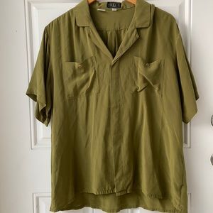 Pure silk button up olive green shirt